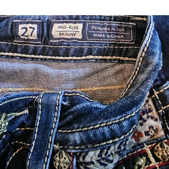 Miss Me Dark Blue Boot Cut Jeans with Embellished Pockets - Picture 3 of 8